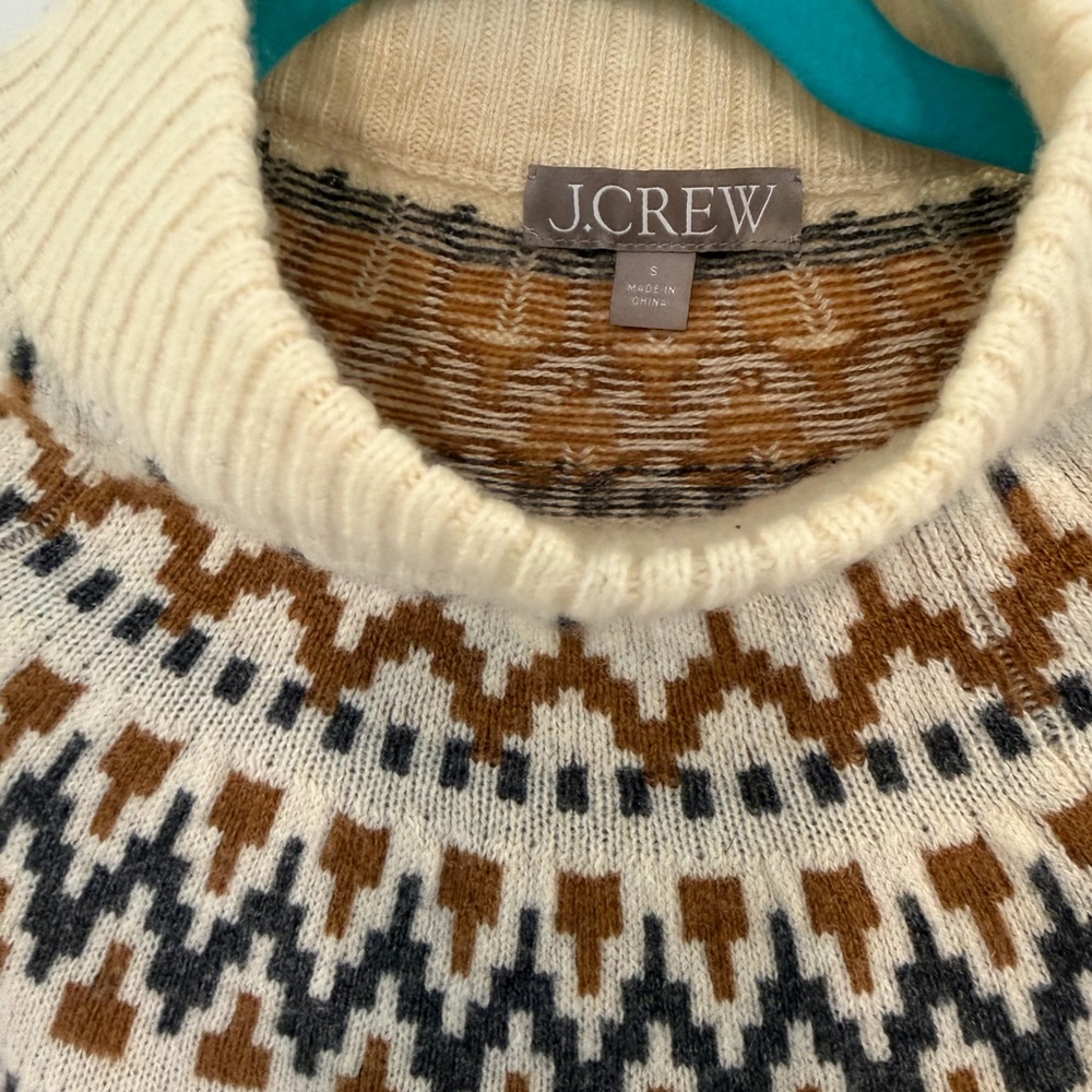 J. Crew Woman’s FairIsle Sweater in Cream, Charcoal and Brown